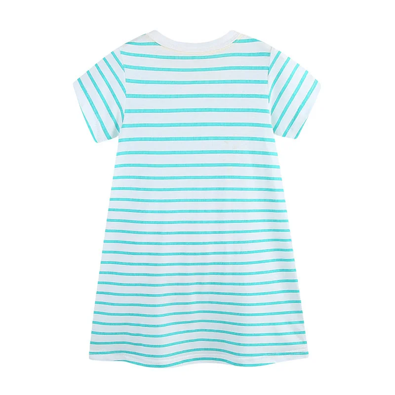 2-7T Jumping Meters Ice Cream Bag Princess Girls Dresses Summer Short Sleeve Striped Baby Clothing Cotton Kids Frocks Dresses