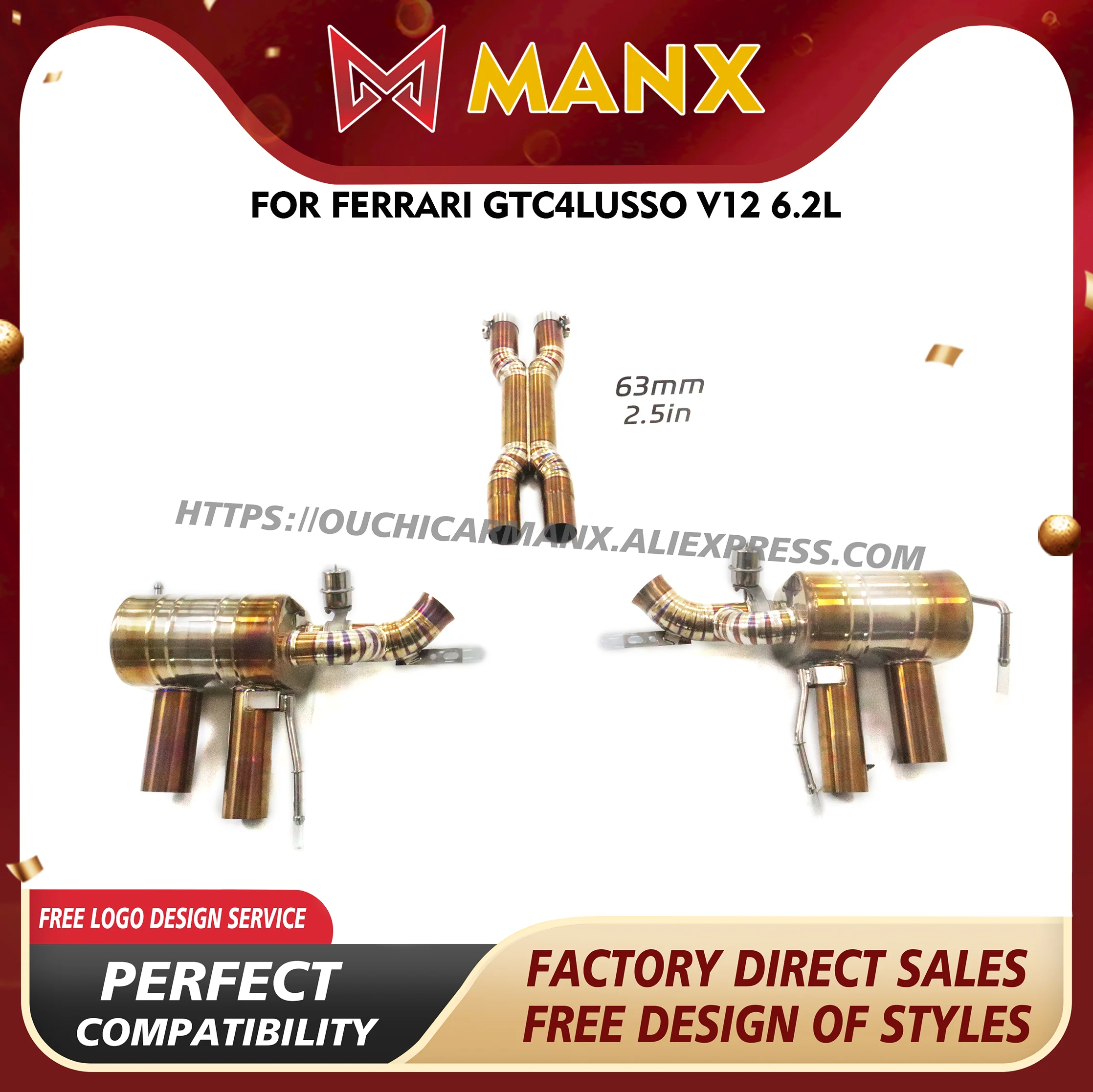 

MANX Exhaust pipe for Ferrari GTC4Lusso V12 6.2L Vacuum valve Catback Ti Lossless installation New Products