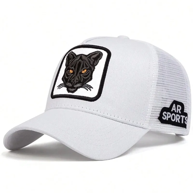 Unisex Cat Embroidery Baseball Net Caps Spring Summer Outdoor Regulowane czapki z filtrem przeciwsłonecznym