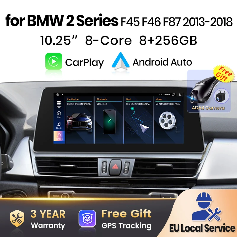 Radio con pantalla táctil inalámbrica Carplay Android Auto para BMW Serie 2 F45 Active Tourer F46 F87 2013-2018 Accesorios Reproductor de video