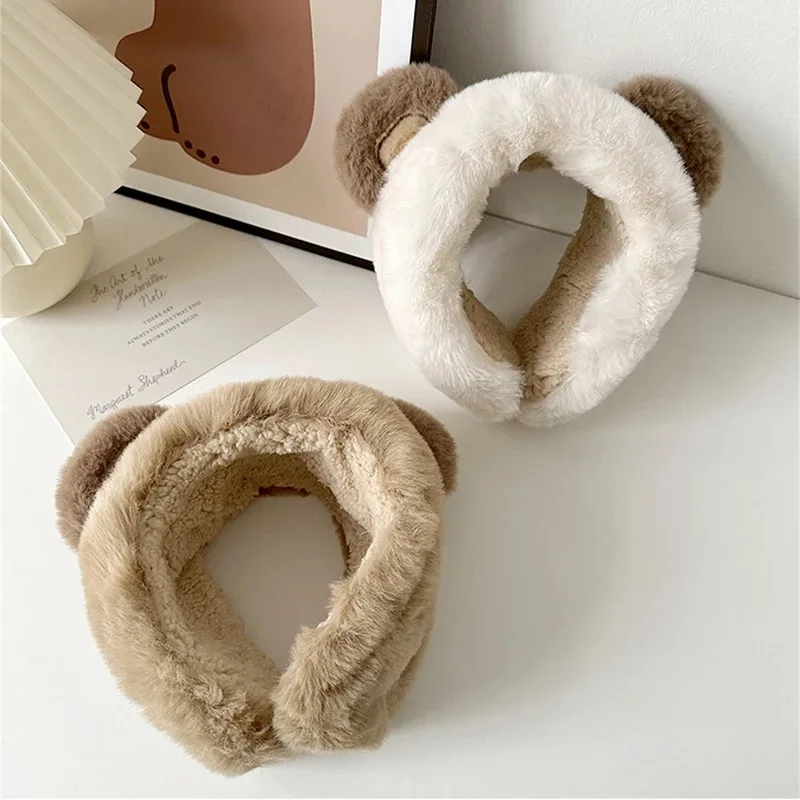 الكرتون الدببة الضخمة آذان غطاء للأذنين الكورية رقيق سميكة رباط شعر دافئ للفتيات ماكياج الشعر الأطواق موضة سماعات الأذن