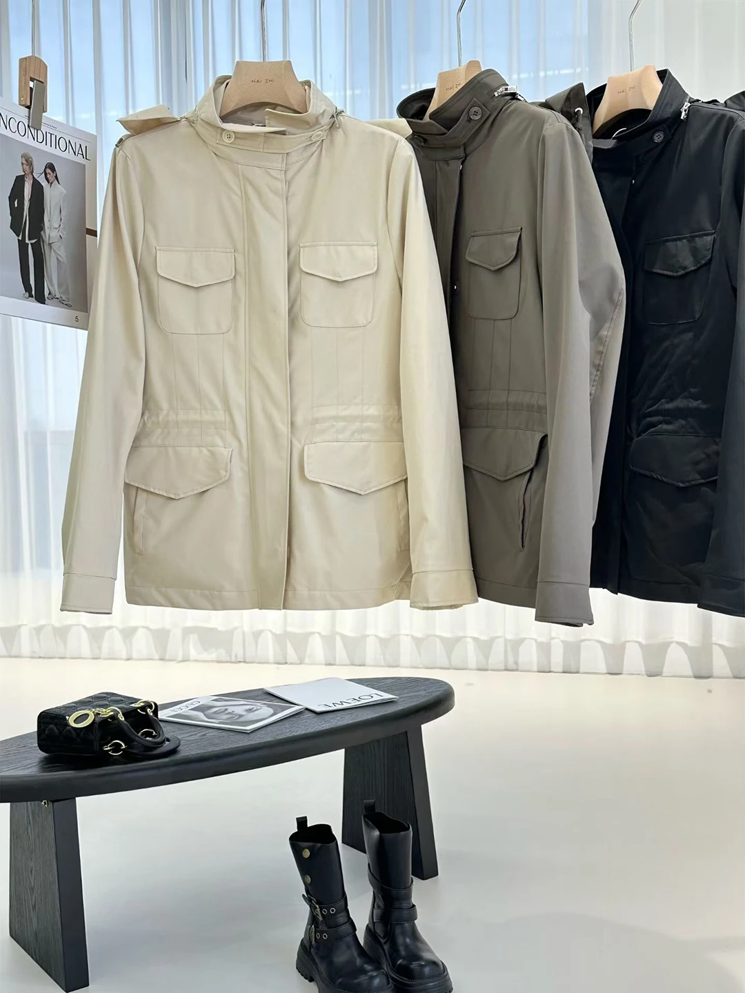 Waterproof Windproof Jacket Waist-Cinching Workwear Style Old Money LP Traveler Coat Long Sleeve Zipper Closure  Color