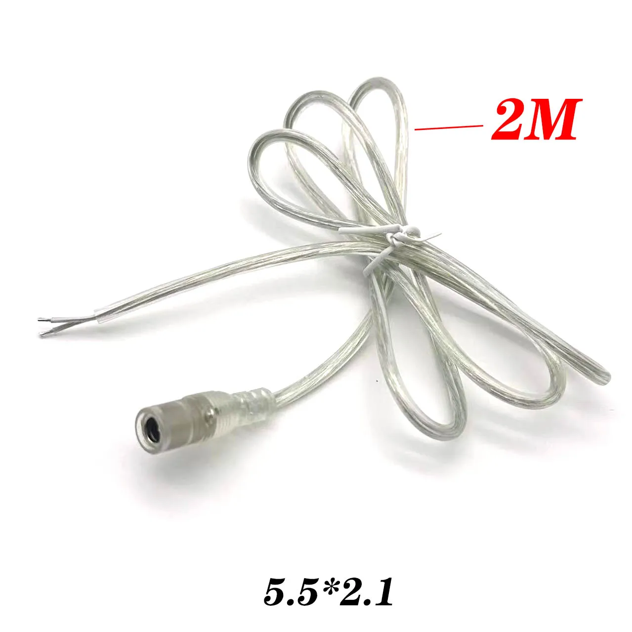 

Transparent Female Male DC Power Adapter Pigtail Cable 5.5x2.1mm 12V Jack Connector Extension Cord For LED Strip Lights 0.2/1/2M