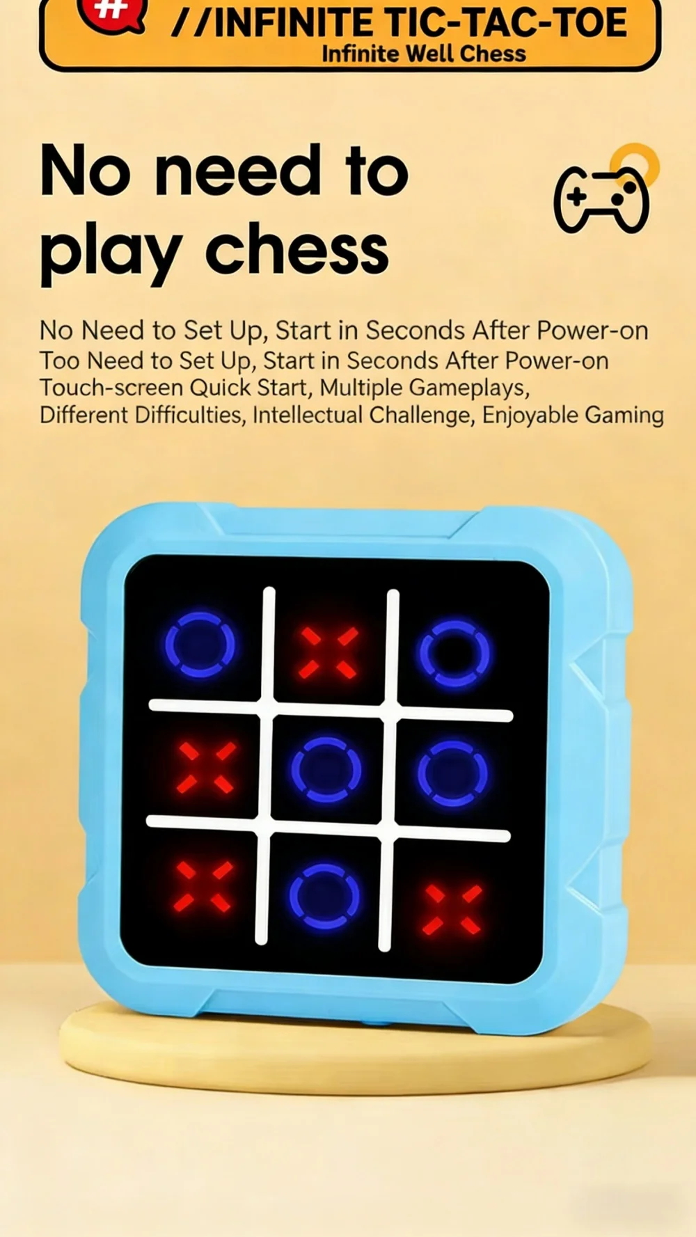 Tragbares Tic-Tac-Toe, Stressabbau- und Lernbrettspiel, multifunktionales elektronisches Spiel, geeignet für Erwachsene und Kinder – Detail 6