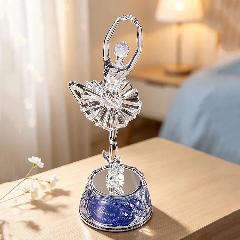 Ballet Girl Ornament,Glowing Rotating Music Figure Sculpture,Crafts Character Statue,Nordic Art gift, Artwork Desktop Decoration
