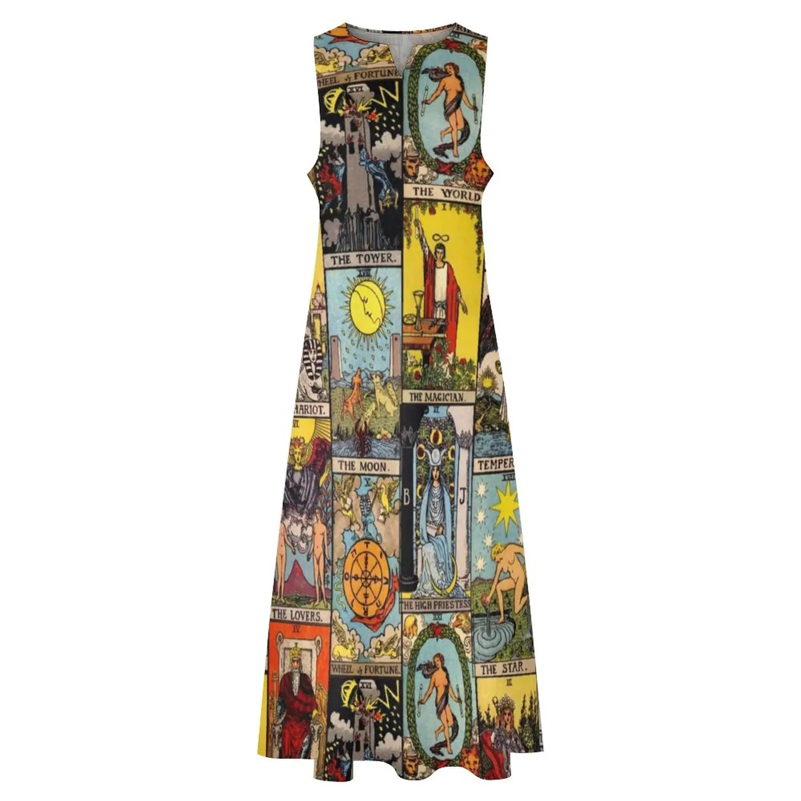 Vestido Vintage de Luna para primavera, ropa de calle con Collage de arte de Tarot, vestidos largos informales, vestido Maxi elegante con patrón de mujer, talla grande 4XL 5XL