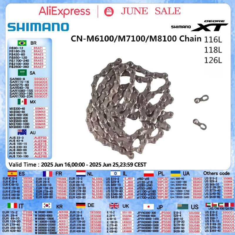 SHIMANO DEORE XTR CN M9100 XT M8100 SLX M7100 DEORE M6100 Цепь 12s MTB Велосипедная цепь 116L 124L 126L Оригинальный велосипед Shimano