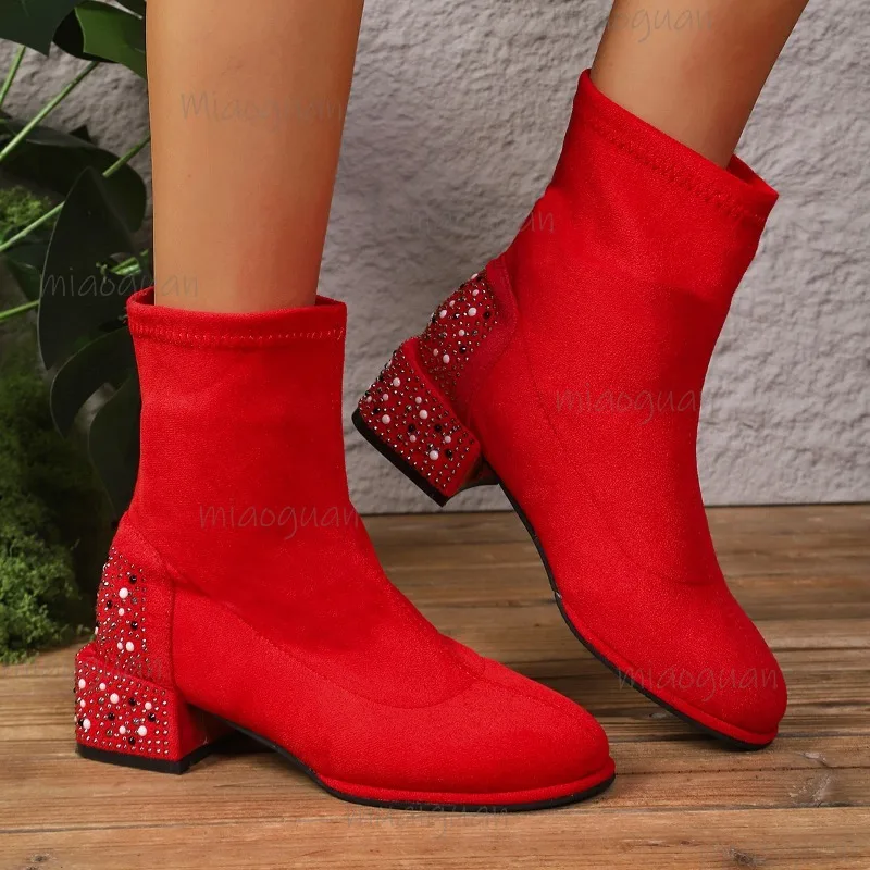 Women's Boots Fashion Shining Rhinestone Ladies Elegant Thick Bottom Shoes Women's Knight Booties Zapatos Ботильоны Женские