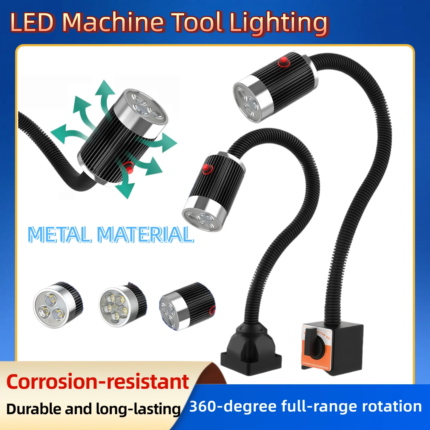 

6W Industrial LED Work Light, AC24-36V Flexible Machine Lamp w/ Magnetic Base & Switch for Lathe Press
