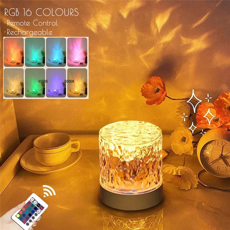 Lampu Malam LED Riak Air Dengan 16 Warna Dengan Remote Lampu Malam Isi Ulang Lampu Ambient Kamar Tidur