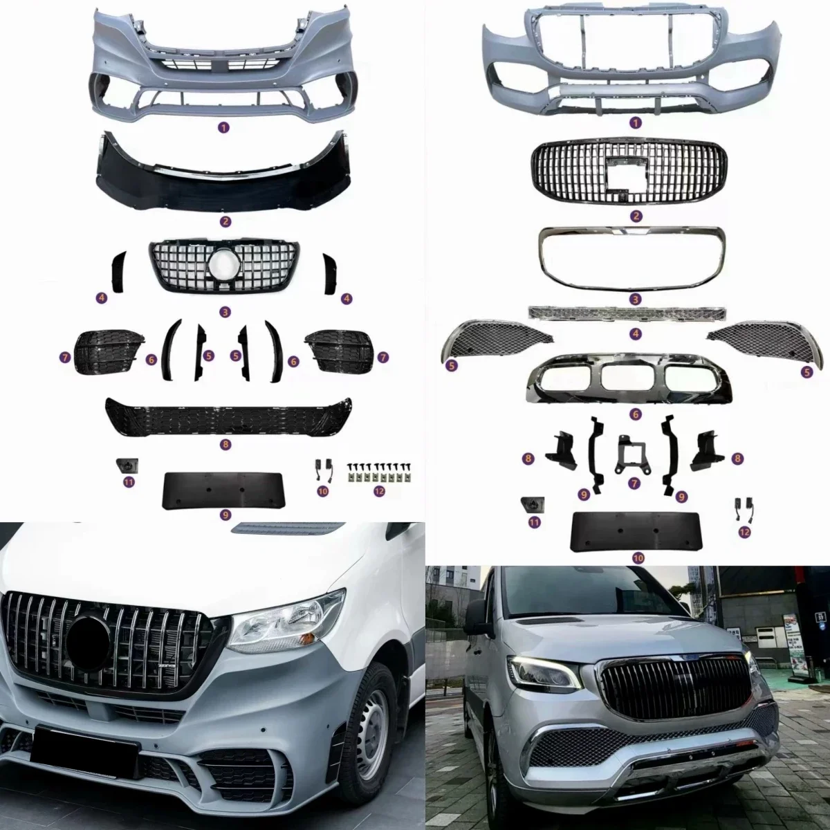 

For Mercedes Benz Sprinter W907 18-23 Front Bumper Assembly Modified Grille Wind Knife Surround Body Kit Car Accessories