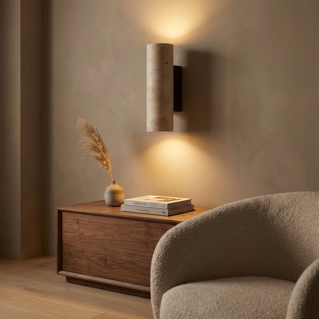 Wabi Sabi Style Yellow Travertine Wall Lamp LED Bedside Scone Up Down Lighting H16/23/28/32cm for Home Living Room Corridor Deco