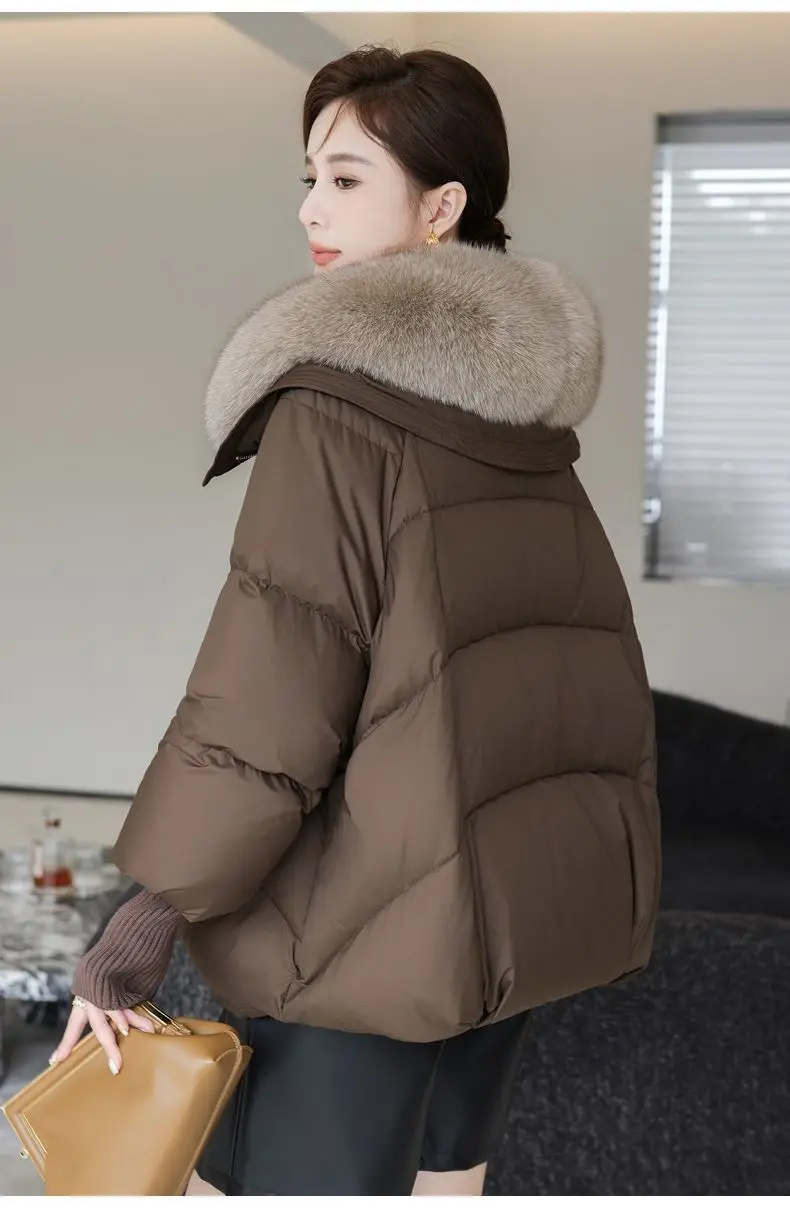 Winter Pocket Zipper Faux Fur Jacket Outerwear Female New Fur Collar Puffer Down Parka Loose Down Warmer Thicken Snow Jacket