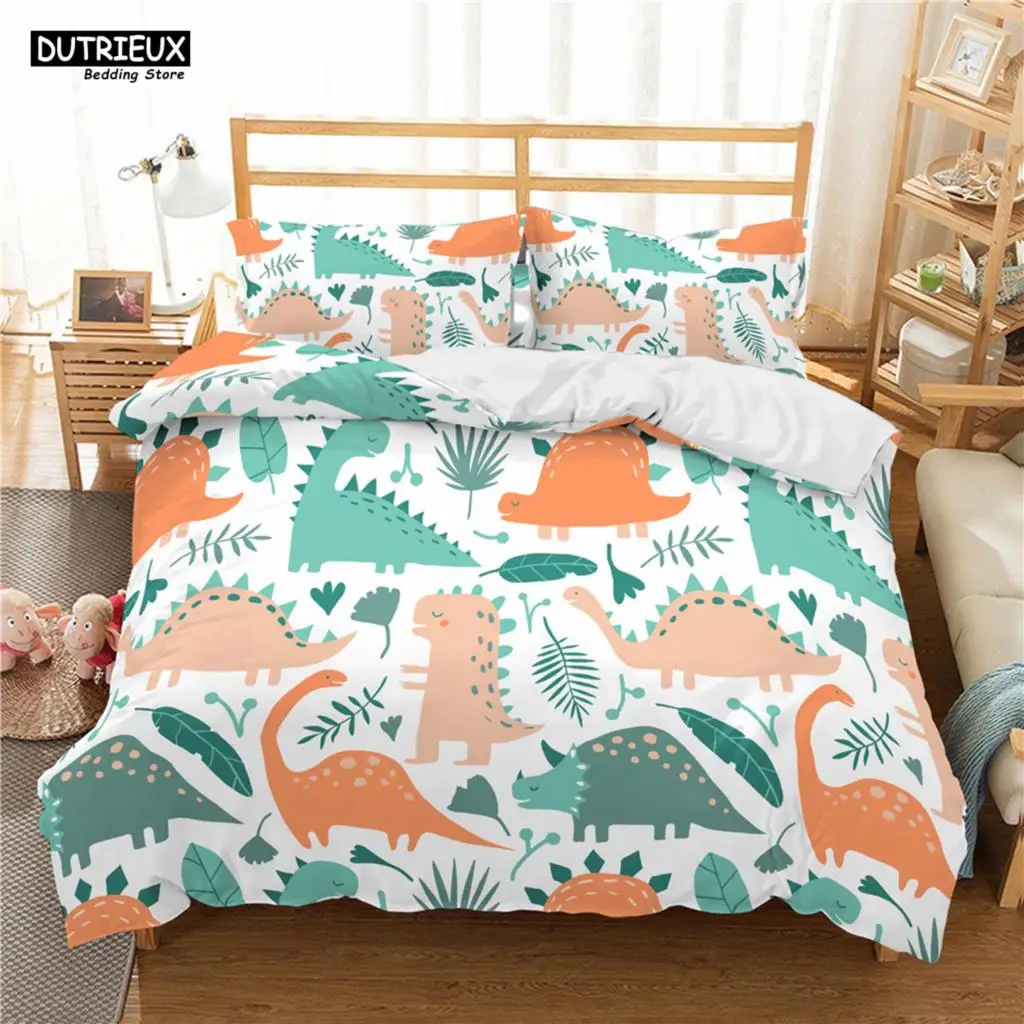 

Cute Cartoon Dinosaur Print Polyester Bedding Sets Child Kids Covers Boys Bed Linen Set For Teens King Size Bedding Set