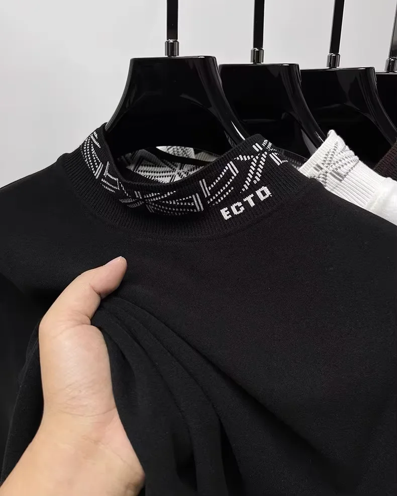 High End Boutique Round Neck Embroidered Long Sleeve T-Shirt Men's Autumn And Winter New Trend Brand Korean Casual Warm Sweater