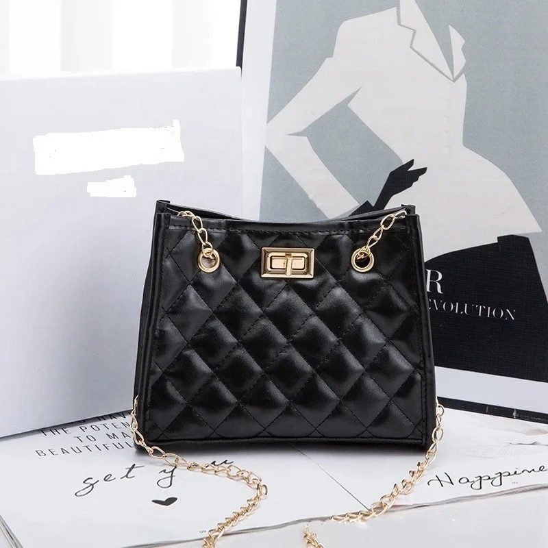 Hot Selling New Solid Color Prismatic Plaid Women Shoulder Bag Korean Version Fashion Lady Style Chain PU Leather Light Handbag