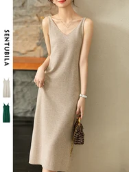 SENTUBILA Knitted Long Dress Women Knitwear 2024 Spring Autumn Sundress Sleeveless Wool Knit Strappy Sweater Dresses W23L44372