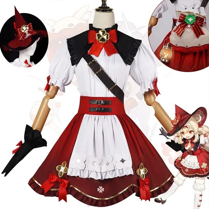 

Witch Klee Cosplay Costume Klee New Outfits Wig Hat Bag Klee Suit Halloween Comic Con for Kids/Women