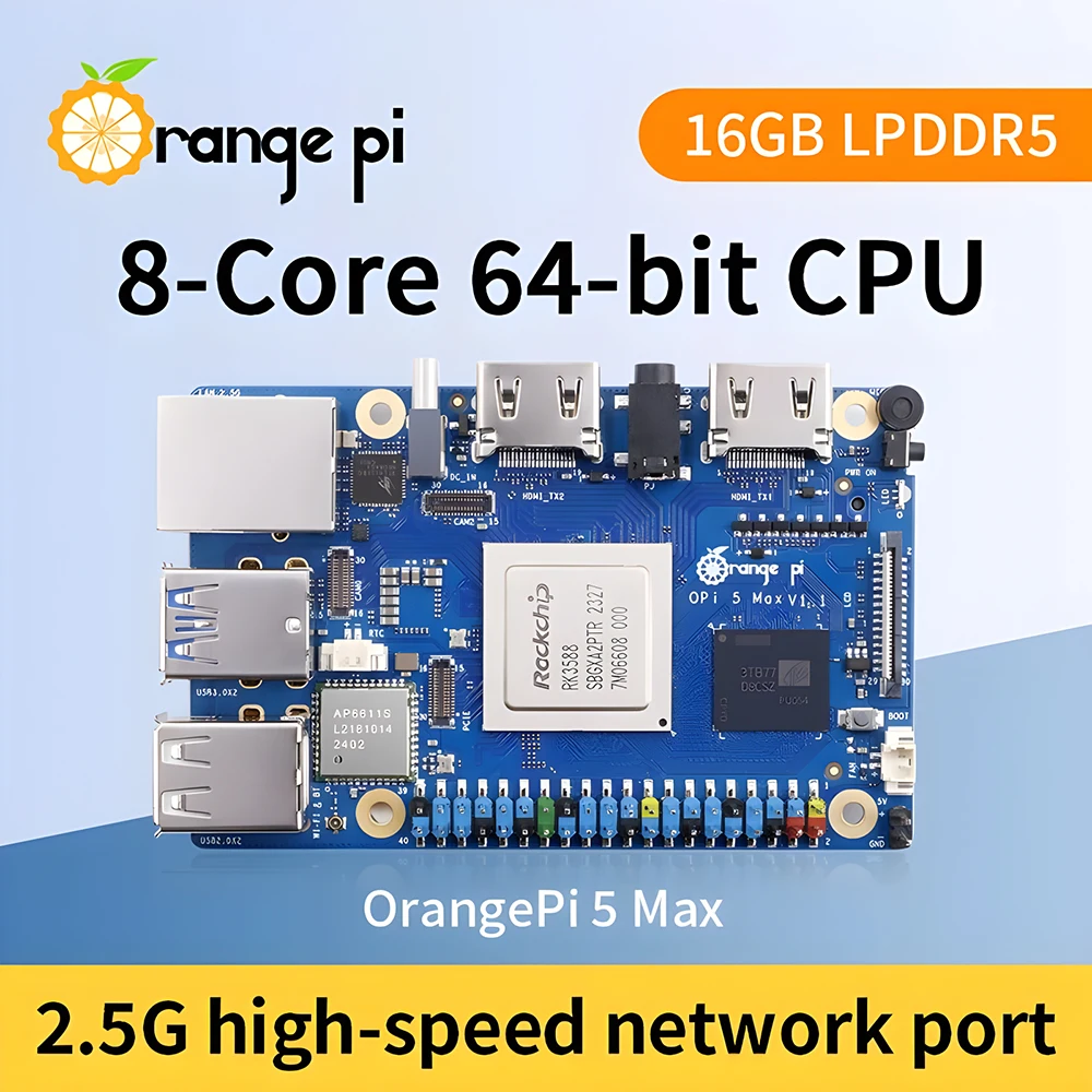 Orange Pi 5 Max 16GB RAM LPDDR5 Rockchip RK3588 Development Board M.2 PCIE 2.5G LAN WiFi+BT OrangePi 5 MAX Single Board Computer