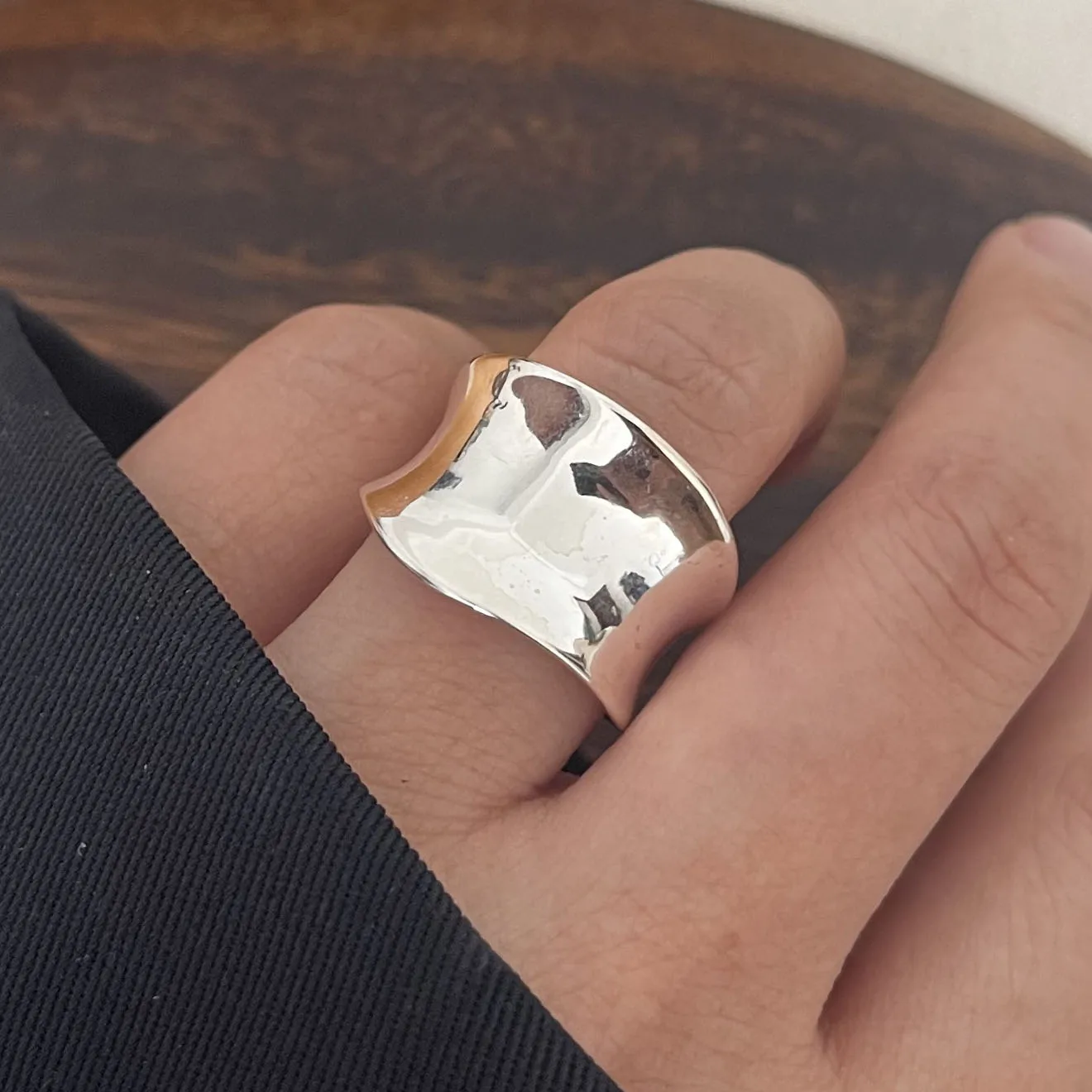 Cincin perak Sterling 925 untuk wanita pria, perhiasan jari dapat disesuaikan cincin lebar bersinar terbuka untuk pesta hadiah ulang tahun