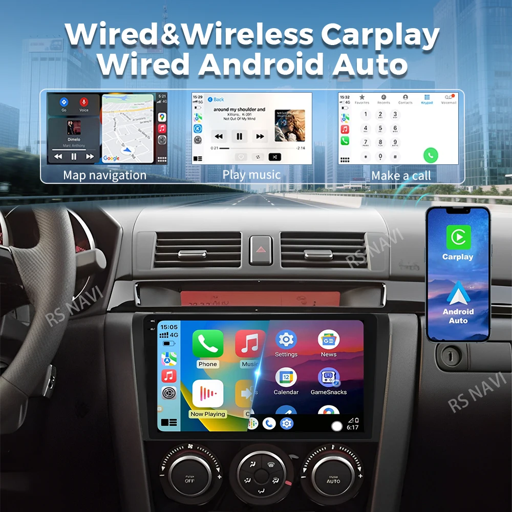 Android 16 For Mazda 3 I BK 2003 - 2009 2K QLED Android Car Radio Multimedia Video Player GPS Stereo CarPlay 4G Head Unit