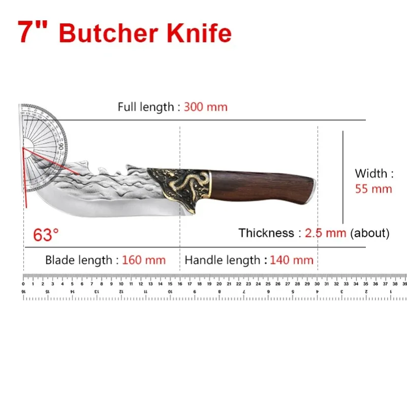 Hand Forge Blade Boning Butcher Heavy Knife Kitchen Knives Chef Cleaver Meat Fish Chop Vegetable Utility Knife Slaughter Slicing