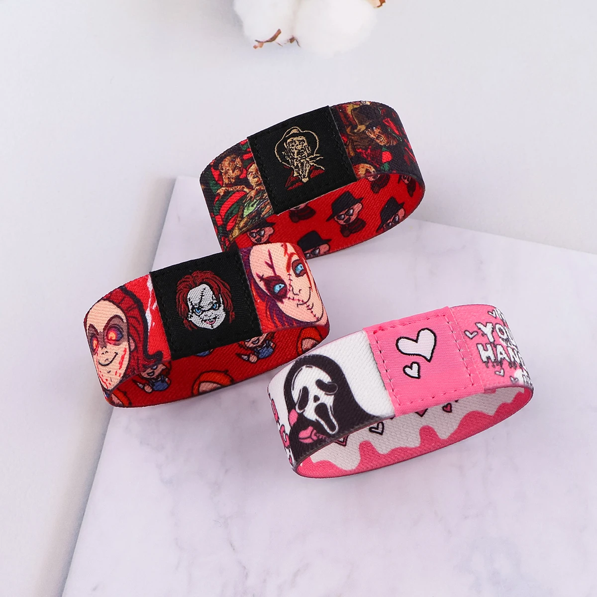 Halloween Horror Movies Stretch Wristband Bracelet Cartoon Bracelet Gift Pattern Wide Band Bangles Fashion Accessories