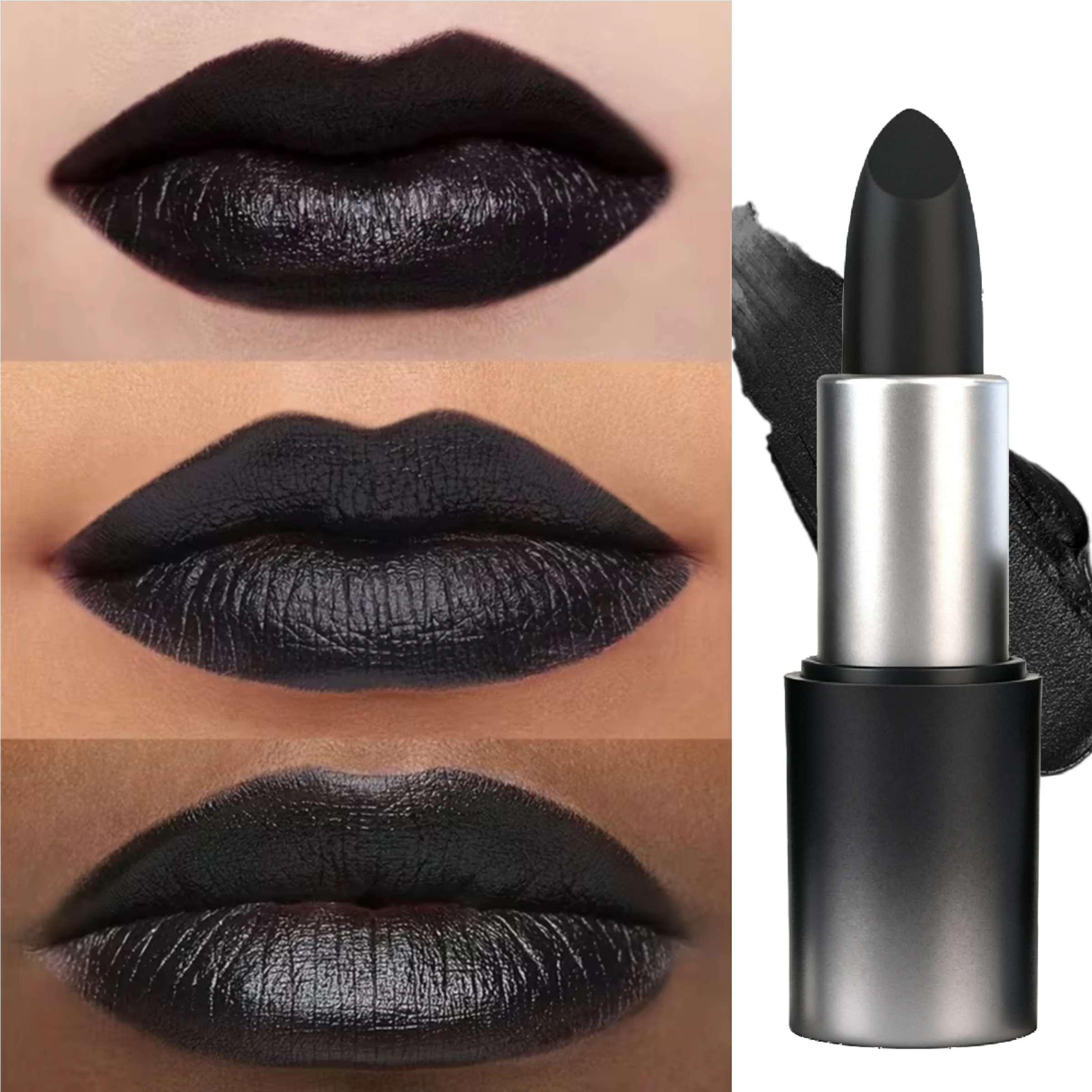 1 Stück Halloween-Lippenstift in Schwarz, mattierter Lippenstift, feuchtigkeitsspendend, wasserfest und langlebig, geeignet für Vampir- und Gothic-Make-up