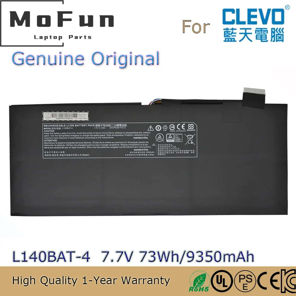 

Brand New Original L140BAT-4 7.7V 73Wh Laptop Battery for Clevo L140CU L141CU L140MU L141MU Lemp9 System76 Darter Pro 2021