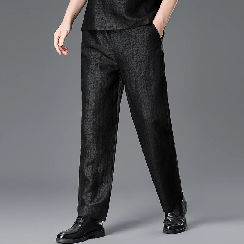 Crackled Xiangyun Silk 100% Pants For Man Luxurious Lightweight Summer Quality Skin-Friendly Loose Fit Fashion Pantalones Hombre
