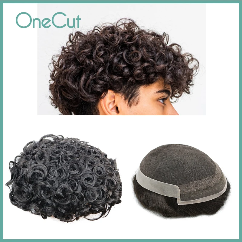 Oct 20mm 25mm Curl Männer Toupet männliche Haar prothese 100% menschliches Haarteil natürlicher Haaransatz Männer Perücken Ersatz system Einheit