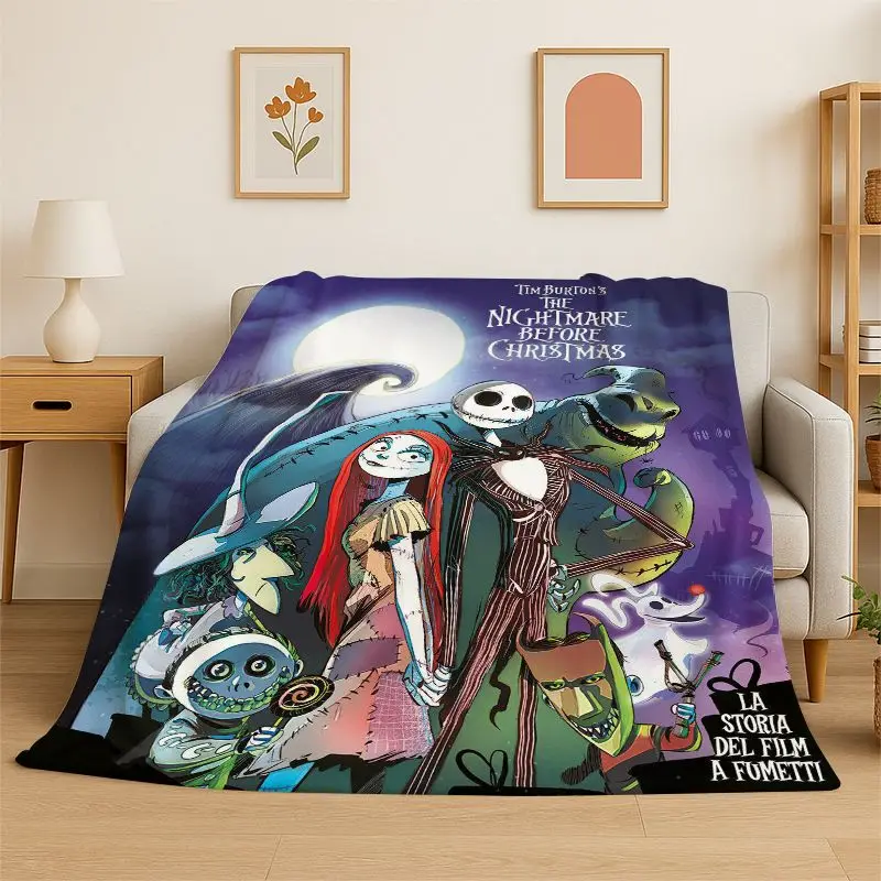 HD Cartoon N-Nightmare Before Christmas Jack HalloweeFlannel Blanket Soft Warm Throw Blanket for Bedroom Living Room Bed Travel