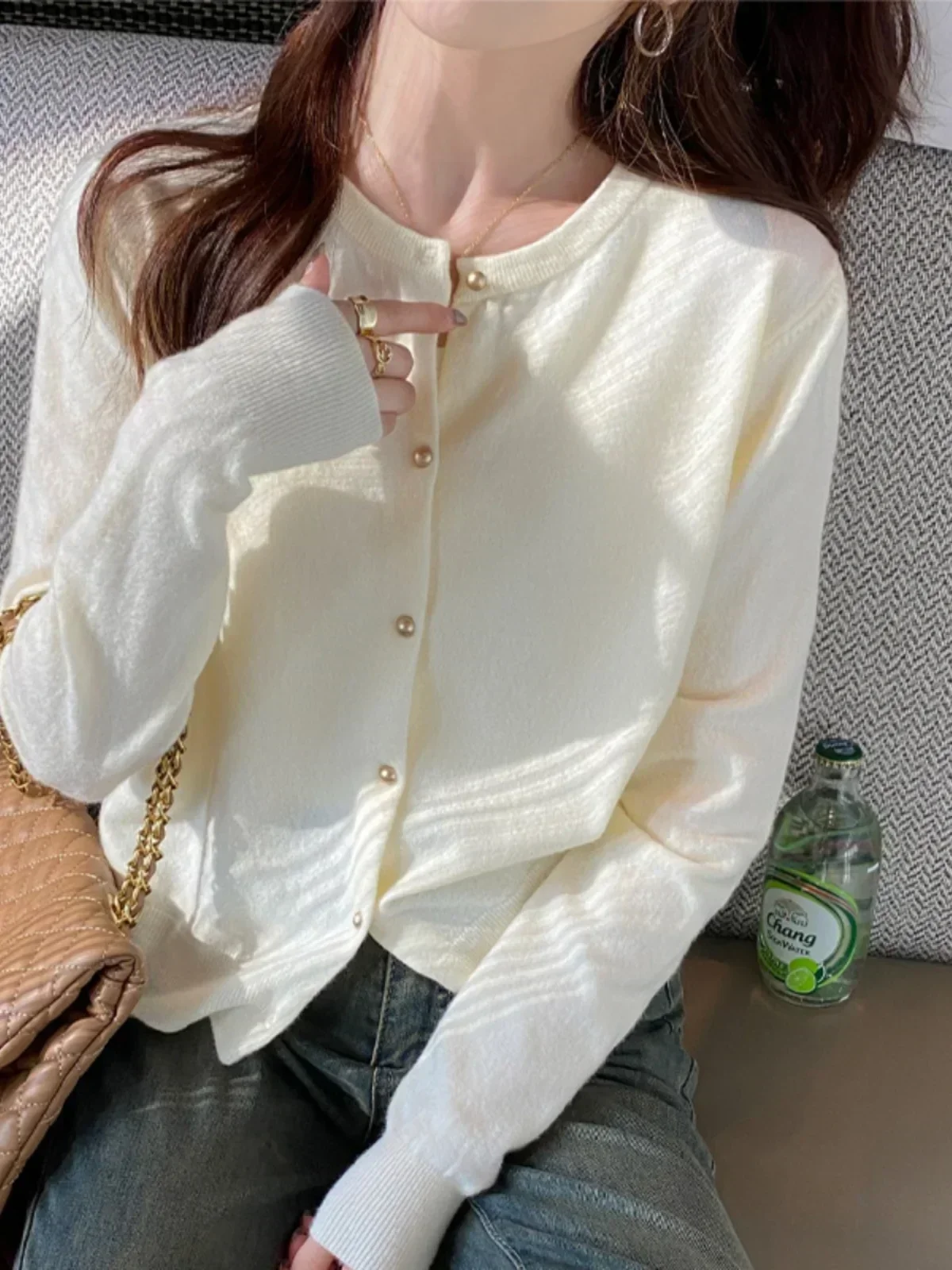 Solid Color Knitted for Women Cardigan Korean Single Breasted Long Sleeve Jumper Woman Round Neck All Match Cardigans Outwear image 3