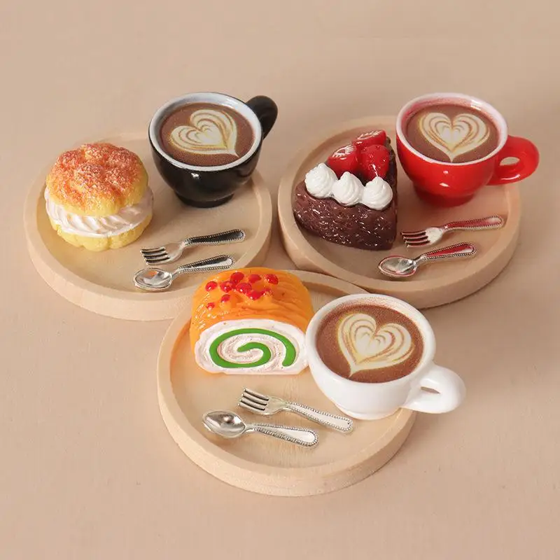 Dollhouse Miniature Coffee & Pastry Set, Realistic Food Tray, Dollhouse Kitchen Accessory For Pretend Play & Scene Layout