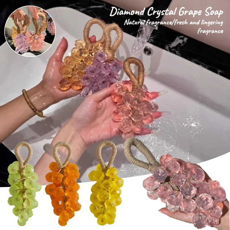 

1 шт., случайный цвет, хит продаж, мыло в форме винограда с кристаллами, целая линейка мыла для рук, долговечное фруктовое мыло для ванны, подарок для рук