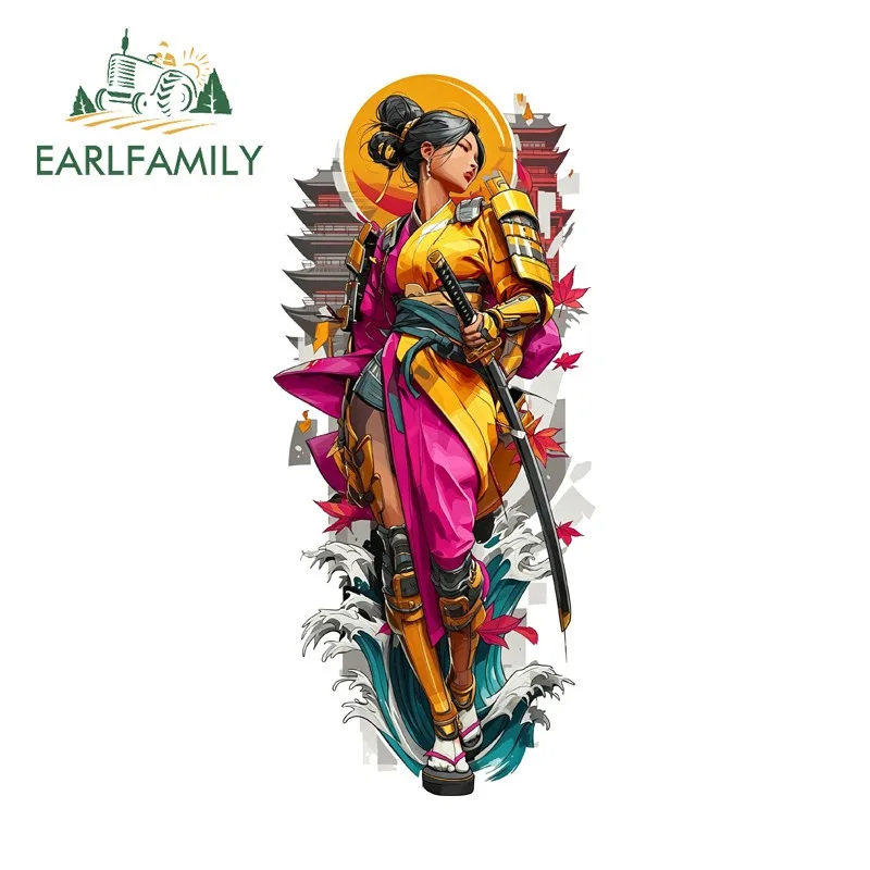 EARLFAMILY Cyberpunk Female Samurai Car Stickers Skateboard Drifting Truck Waterproof JDM Decal Scratch Proof Car Accessories
