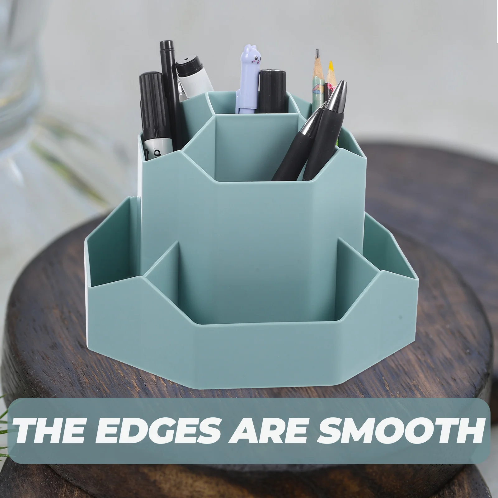 

Rotating Pen Holder Desk Stationery Storage Blue Plastic Student Accessories Large Capacity Makeup Brush Organizer Pencil