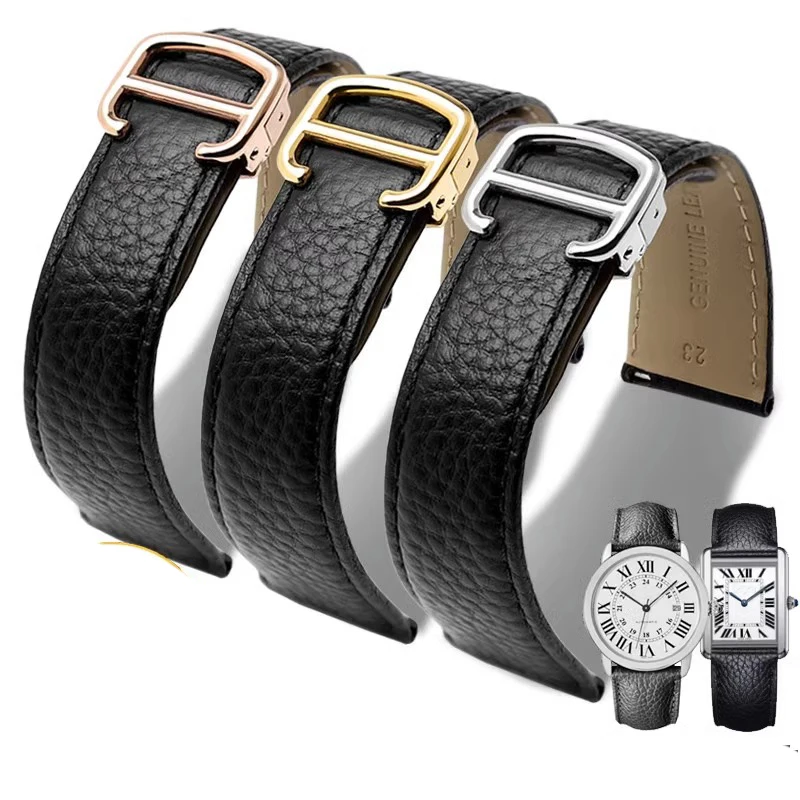 

Litchi leather strap is suitable for cartier tank London solo series WSTA0029 WSTA0030 leather strap men and women 20 22 23mm