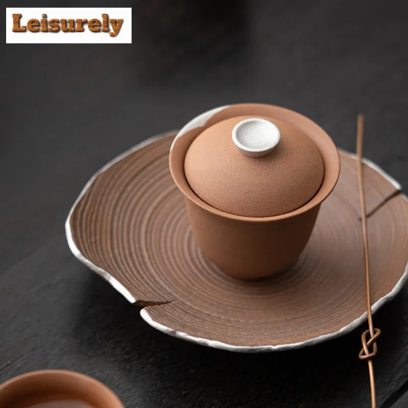 

210ml Antique Old Rock Mud Handmade Gilded Silver Gaiwan Tea Tureen Tea Maker Cover Bowl Tea Services Accessories Ornaments Gift