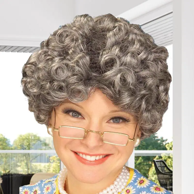 7/9pcs Grandma Old Lady Old Many Dress Up Set Granny Costume Wig Adult & Kid Halloween Masquerade Party Funny Cosplay