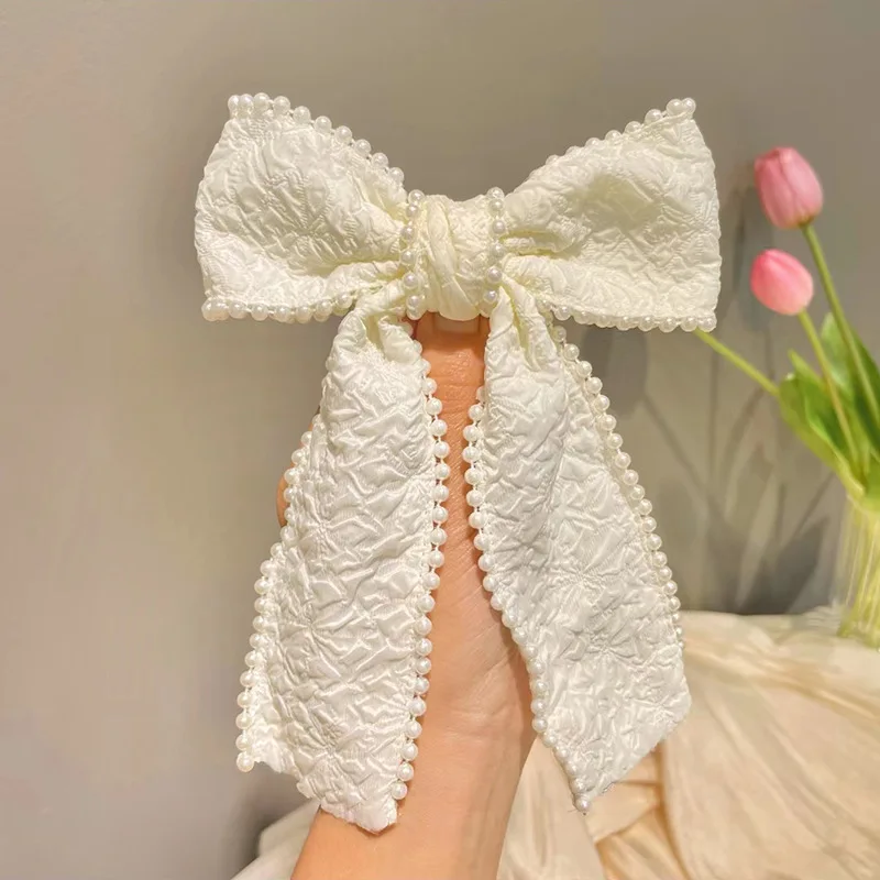 Cream Beige Pearl Bow Hairbands Headbands Ornament Accessories Hair Accessories Wholesale