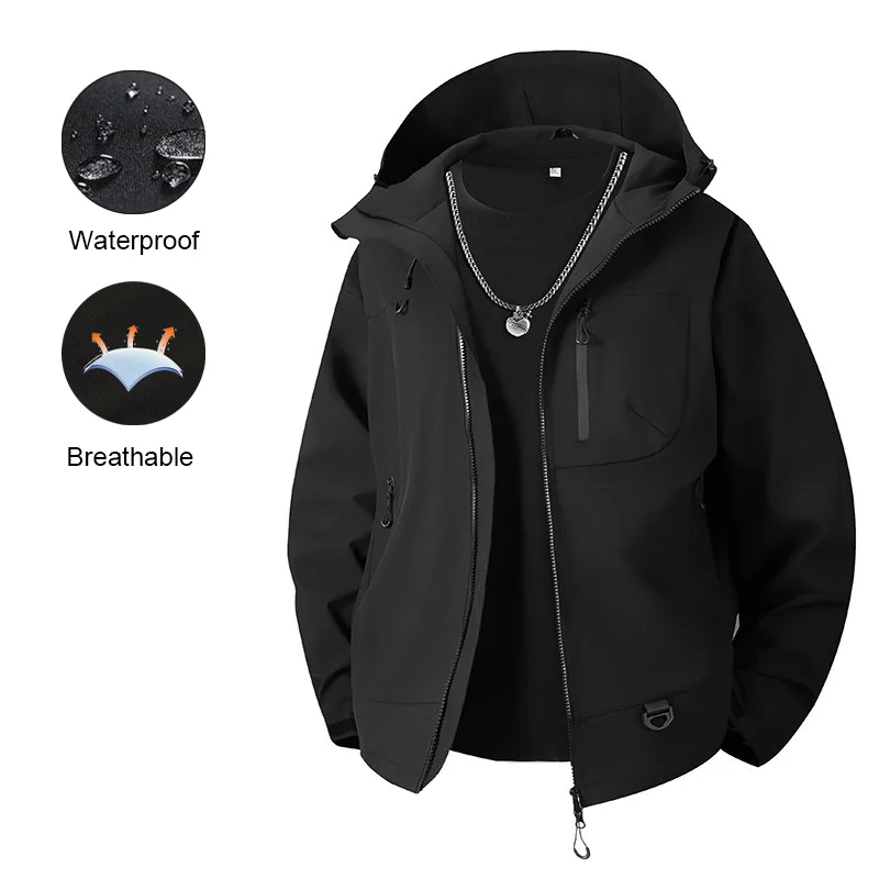 

Men's Jacket Autumn Hot Sale Solid Color Breathable Waterproof Zipper Jackets Hooded Outdoor Climbing Fishing Male Outwear