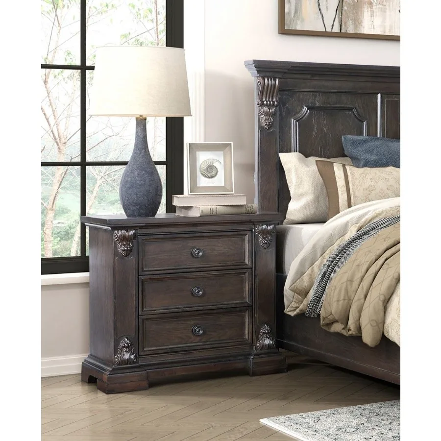 Elegant Design 3-Drawers Nightstand Traditional Vintage Bedroom Furniture 1pc Espresso Finish