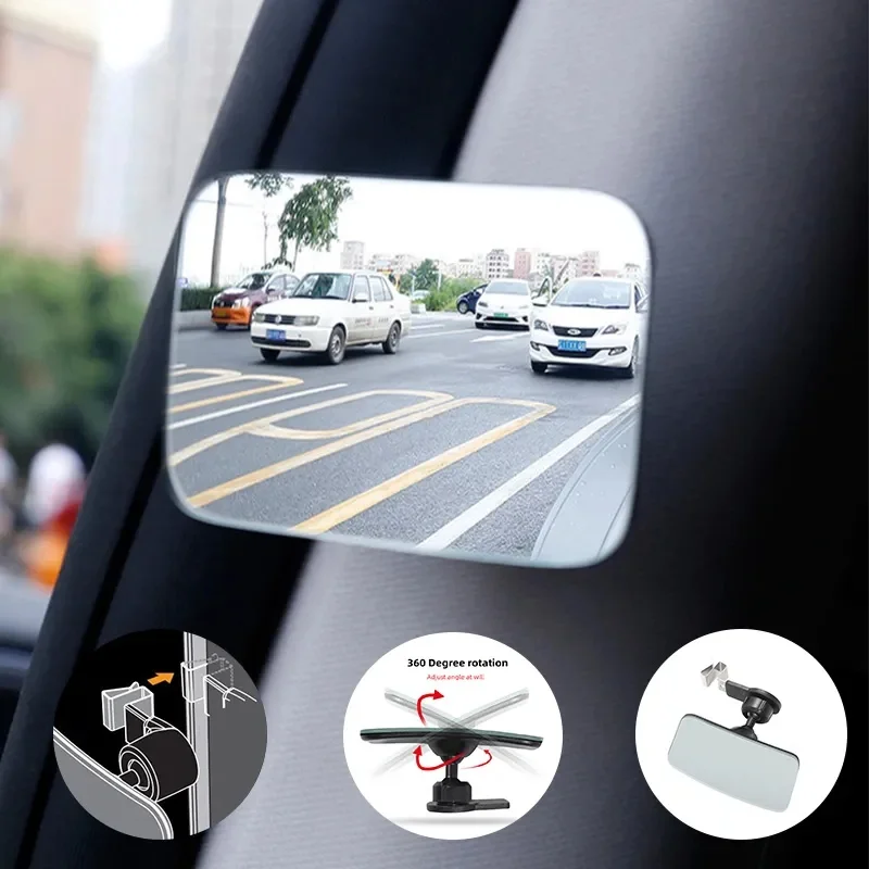 Car Auxiliary Blind Spot Mirror Interior 360 Degree Adjustable HD Rimless Convex Rearview Mirror Car Parking Wide Angle Mirrors