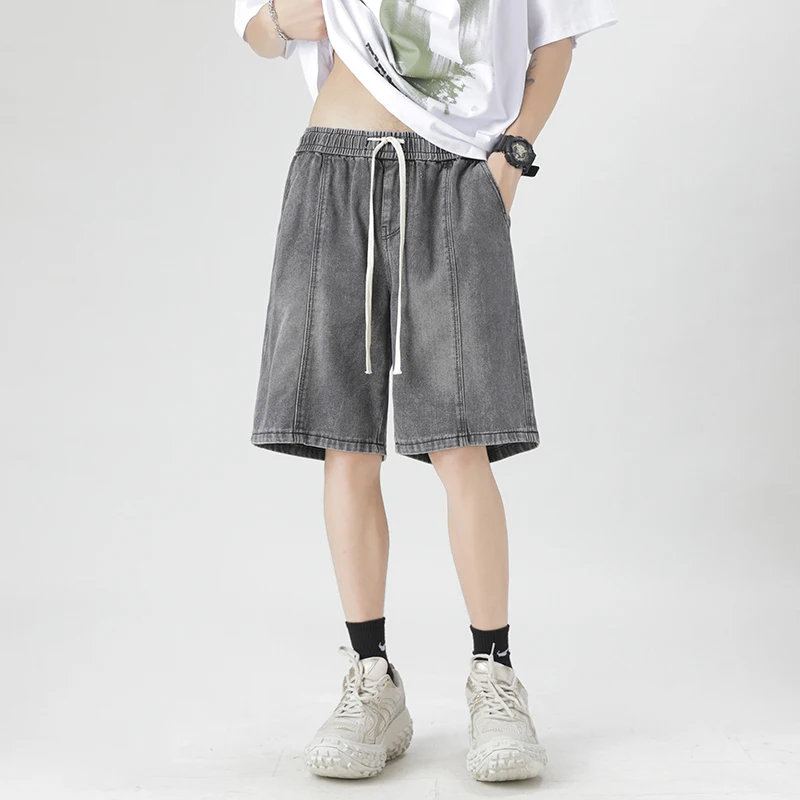 

Летние тонкие повседневные свободные мужские джинсовые шорты, модные брендовые брюки прямого кроя в стиле High Street, с охлаждающим эффектом, слегка стрейчевые.