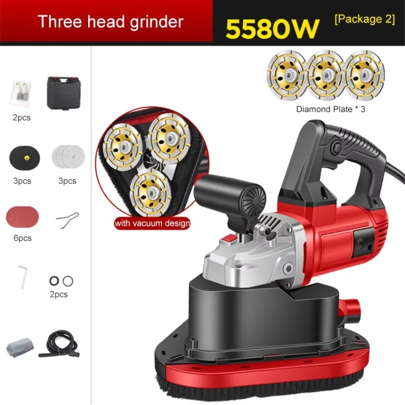 Cement Concrete Floor Polishing Machine 3-head Grinder Handheld Electric Grinder Concrete Cement Floor Polishing Machine 220V