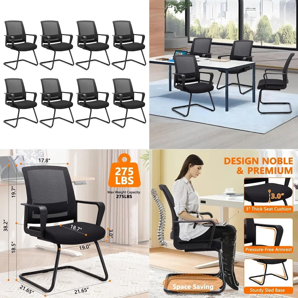 

Office Guest Chair with Lumbar Support and Mid Back Mesh Space Air Grid Series for Reception Conference Room 8 Pack