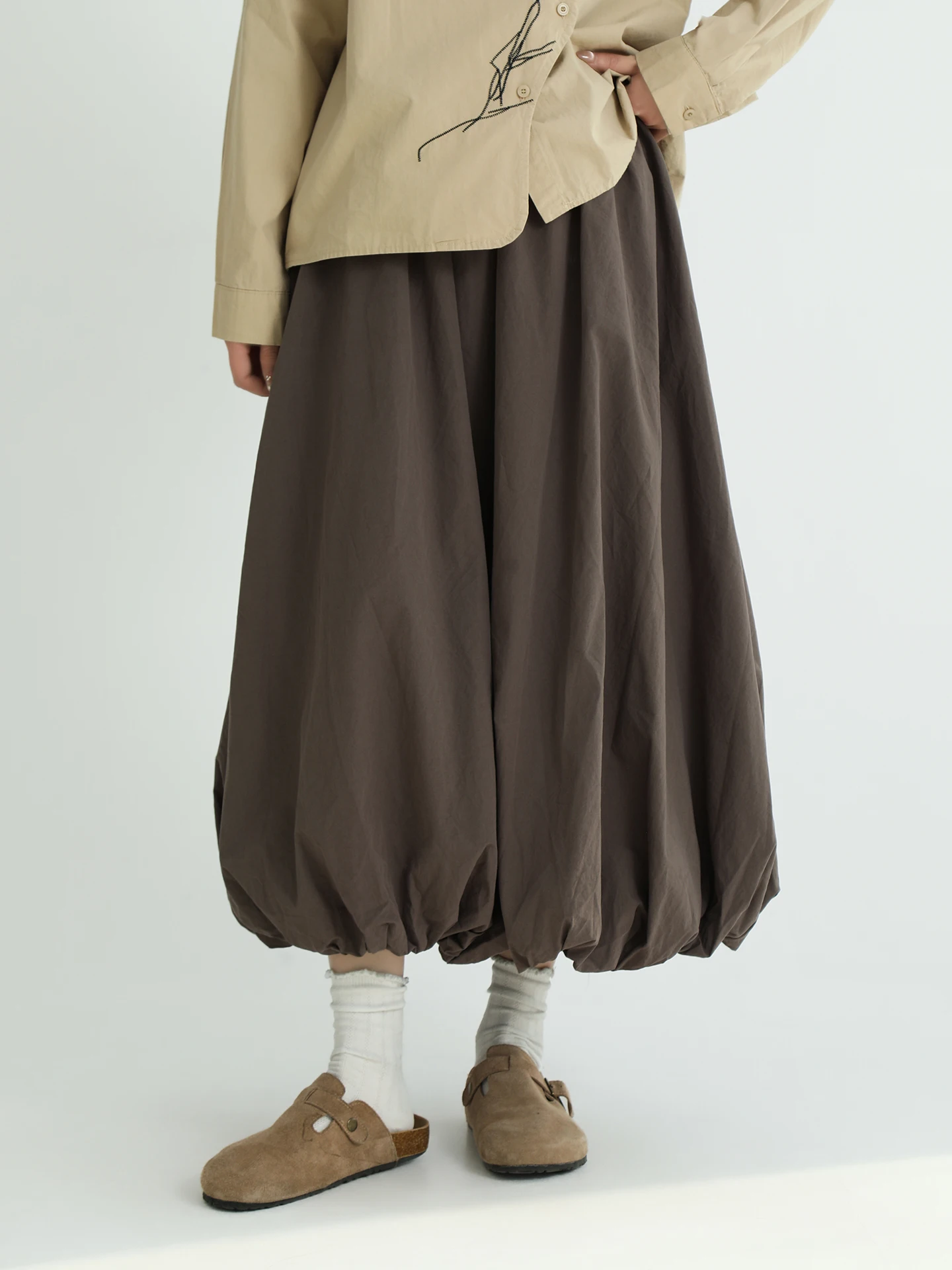 

Pure Color Flower Bud A-Line Skirt Women's Spring Vintage High Waist Dstring Casual Slimming High Waist Skirt