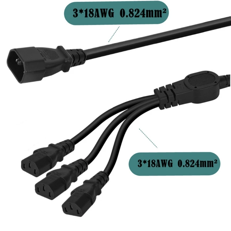 50cm IEC320 C14 to IEC320-C13 Power Splitter Adapter Cable, 3 Terminals Male to Female Power Connector Cord Wire Black image 3