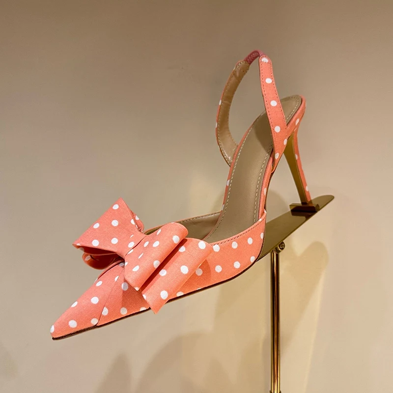 Thin High Heel Pumps Women Fabrac Pointed Toe Buttefly-Knot Decor Slingback Sandals Runway Ladies Sexy Party Banquet Dress Shoes